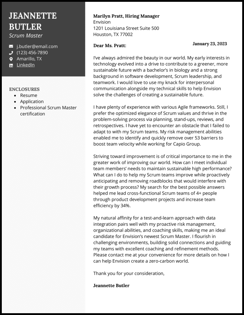 5 Scrum Master Cover Letter Examples + Guide for 2025