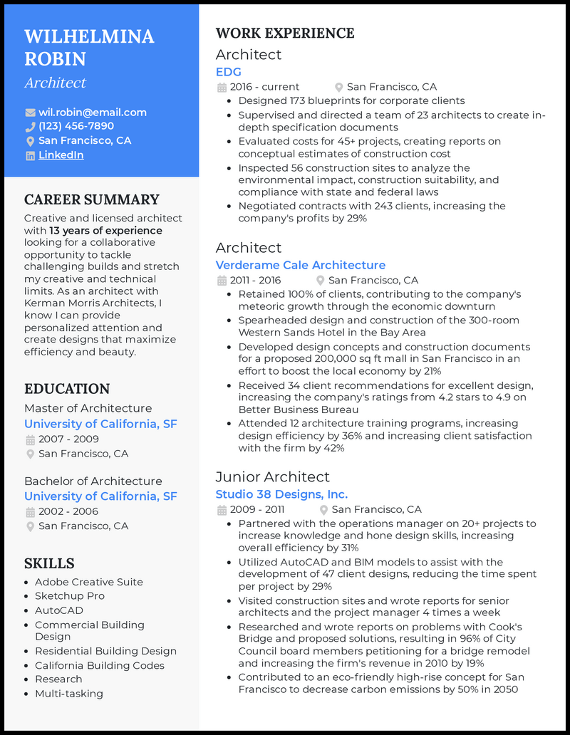9 Architecture Resume Examples [& Templates]