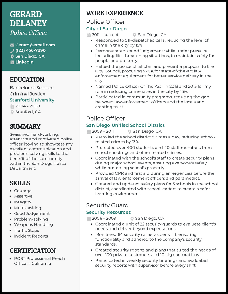 13 Real Police Officer Resume Examples That Worked in 2025