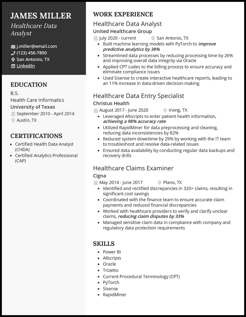 5 Healthcare Data Analyst Resume Examples for 2025