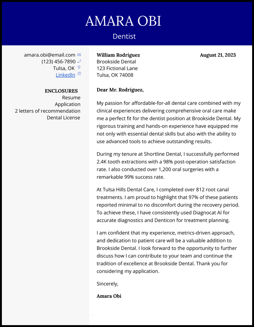 5 Dentist Cover Letter Examples