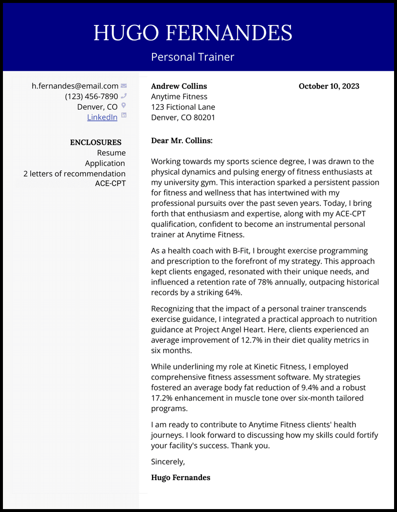 5 Personal Trainer Cover Letter Examples